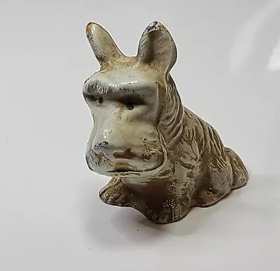 Cast Iron Scottie Dog Pencil Holder Vintage Heavy Some Paint Wear Metal Figurine • $18