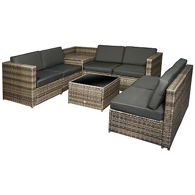 Outsunny 8Pcs Patio Rattan Sofa Set Garden Furniture Side Table W/ Cushion • £599.99