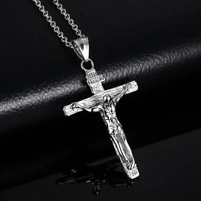 925 Sterling Silver 3D Christian Jesus Christ Cross Catholic Crucifix Necklace • $15.74
