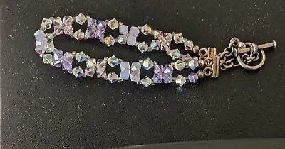 Aurora Borealis AB Faceted Crystal Bead Bracelet Floral Multi Color Vintage 925  • $15.99