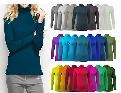 £6.89 • Buy Ladies Womens POLO Neck Roll Neck Turtle Neck Plain Jumper Top Long Sleeve