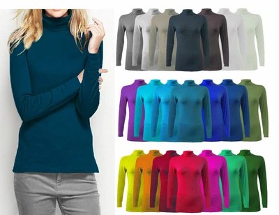 £6.89 • Buy Ladies Womens POLO Neck Roll Neck Turtle Neck Plain Jumper Top Long Sleeve