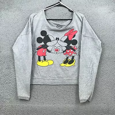 Disney Sweater Womens Large Gray Mickey Minnie Baggy Graphic Long Sleeve 33035 • $3.80