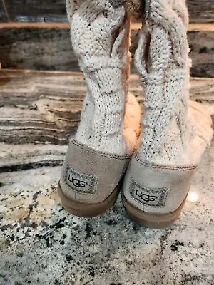 Ugg Boots Kalla Sock Creme Button 7 Cozy Knit Argyle  • $70