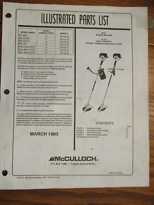 Used Mcculloch Mac Eager Beaver 32cc String Trimmer/brush Parts List March 1993 • $8.65