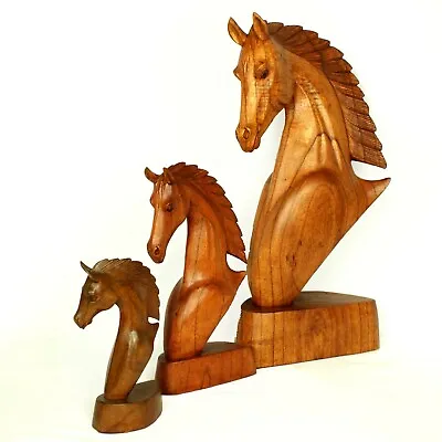 Wooden Horse Head Bust Sculpture Ornament Statue Home Decoration Christmas Idea • £21.95