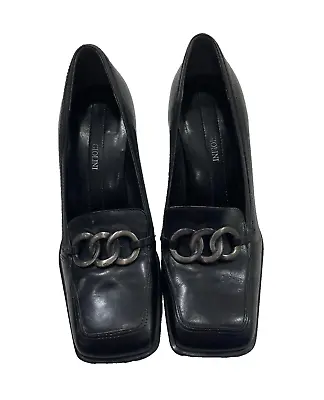 Enzo Angiolini Women Black Heel Loafer In Leather Square Toe Heel Shoe Size 5.5M • $25