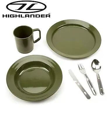 £12.95 • Buy Highlander 1 Person Camping Dinner Set Mug Plate Bowl Cutlery Set Olive