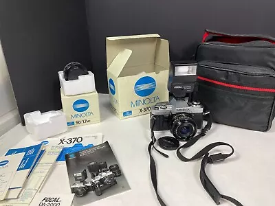 MINOLTA X-370 Film SLR Camera W/ MC 50mm F1.7 ~ Boxes Flash Extra Lens Bag • $114.95