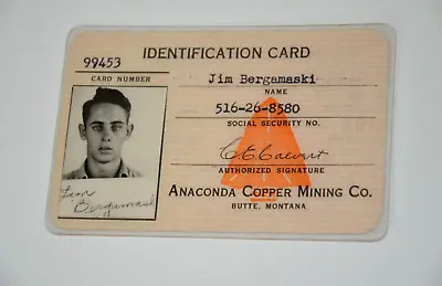 Vtg Anaconda Copper Mining Co 1948 Identification Card ID Butte Montana Employee • $294.99