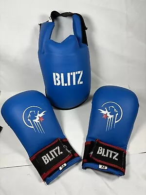 Blitz Karate Sparring Mitts Without Thumb Blue Size M Plus Knee Guard Size S • £11.99