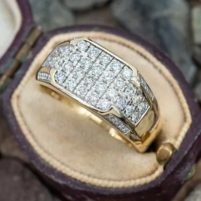 5Ct Moissanite MAGNIFICENT MICHAEL HILL PAVÉ Men's Ring 14K Yellow Gold Plated • $273.06