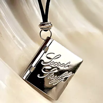 Locket Pendant Secret Stuff Necklace Book Bead & Cord Steel Worded Jewellery • £5.95