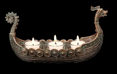 Tea Light Holder Triple - Viking Drakkar - Candle Holder Mythology Fantasy • £26.74