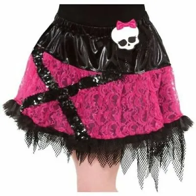 Monster High Girls Skirt Tutu Costume Skull With Bow Black Pink Sequin • $3.96