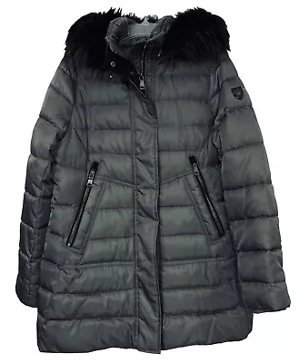 Vince Camuto Women's Size Medium Coat Faux Fur Removable Hoodie Gray Pockets NWT • $56.25