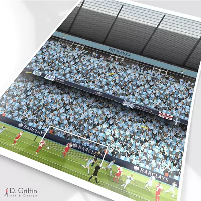 Manchester Man City Maine Road Etihad Stadium Aguero Football Art Poster 2012 • £11.99