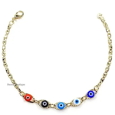 14K Oro Laminado Mal De Ojo Pulsera Gold Plated Evil Eye Bracelet Luck 7” • $11.99