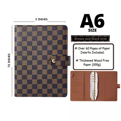 💗 Luxury Checkered Agenda Binder Planner Journal A6 [Brown Brown Gold-Ring] • $33.59