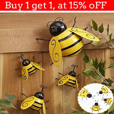 4pcs Metal Bumble Bees Decor Cute Garden Yard Ornaments Wall Hanging Bee Decor • £9.85