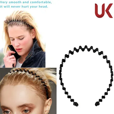 £2.27 • Buy Black Metal Sports Hairband Headband Wave Alice Style Hair Band Unisex Women Men