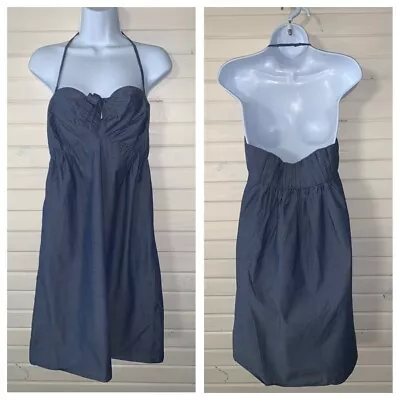 J. Crew Sz SMALL Sleeveless Knotted Chest Chambray Halter Dress Cotton EUC • $11.69