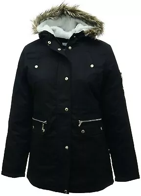 £33.95 • Buy Womens Plus Size Warm Quilt Lined Black Parka Coat Fleece Lined Hood Jacket 