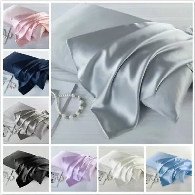 2Pcs Satin Silk Pillow Case Cover Solid Standard Bedding Smooth Soft Pillowcase • $7.89