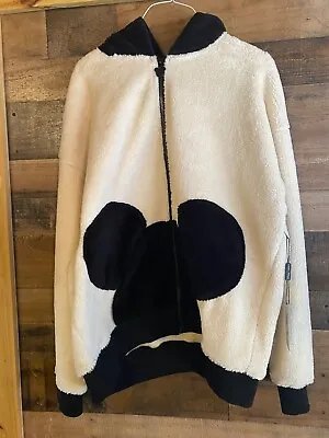 Hidden Mickey Mouse Sherpa Jacket NEW Heavy Coat Hooded Disney Forever 21 Mens • $99.28