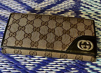 Gucci GG Canvas/Leather Long Wallet  Brown (needs Restoration) - Vintage • $350