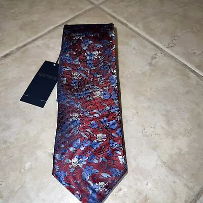 Daniel Cremieux Men's Slim Silk Tie Necktie Red Camo Skull Print Overlay NWT • $23.96