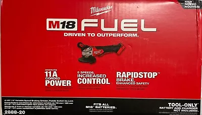 Milwaukee 2888-20 M18 4 1/2-5” Variable Speed Braking Grinder New In Box • $163