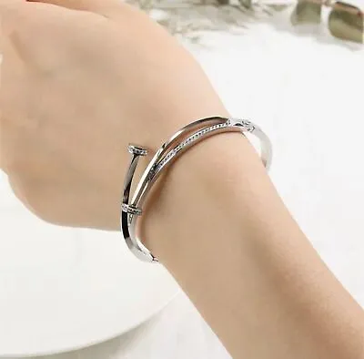 Luxury Unique Double Crystal Nail Head Cross Stainless Steel Bracelet For Woman • $16.95