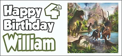 Dinosaur 4th Birthday Banner X 2 Party Decorations Boys Son Girls Kids ANY NAME • £7.95