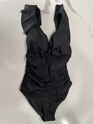 J Crew Swim 6 Ruched Ruffle Bathing Suit Black NWT • $40