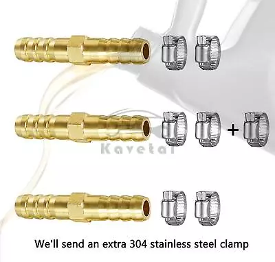 New 3Pcs Solid Brass 3/8 ×3/8 (10mm) Barbed Hose Fittings With 7 PCS Pipe Clamps • $4.99