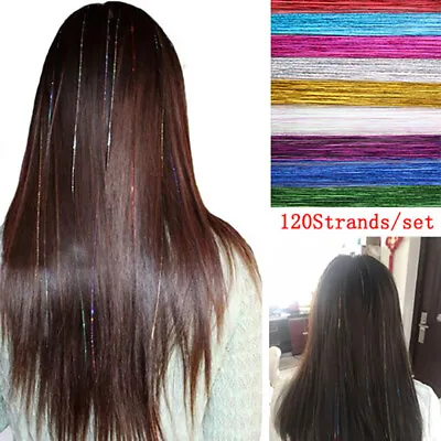 120Strands Hair Tinsel Bling Silk Hair Flare Strands Glitter Rainbow Hair De:da • £3.02