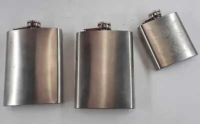 Flask Stainless Steel 8 And 3 Oz Lot Of 3  Screw Cap Liquor Pocket Whiskey Shots • $6.76