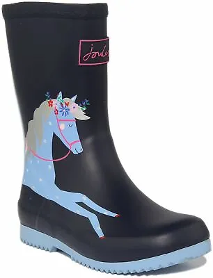 £26.99 • Buy Joules JNR Roll Up Kids Horse Printed Mid Calf Wellies In Navy Blue UK Size 11-3