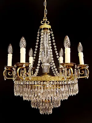 Vintage French 8 Arm Brass Crystal Glass Chandelier Light Restort Ø 216  • $504.04