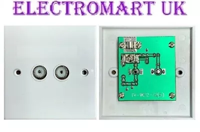 1 In 2 Out Double Flush Coax Socket Outlet Tv Aerial Wall Face Plate Splitter • £9.90