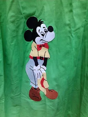 Vintage Handmade Green Appliqued Mickey Minnie Mouse Curtains Drapes • $15.99