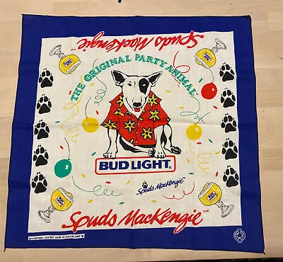 Vintage SPUDS MACKENZIE Blue Cotton Bud Light Beer Logo Bandana Handkerchief • $15.75