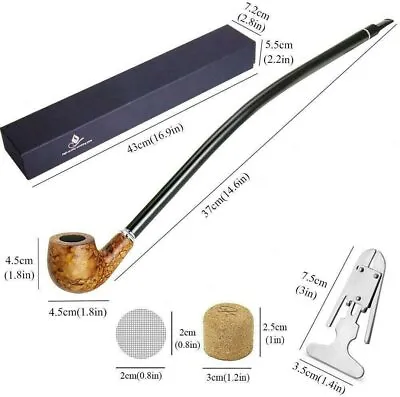 Vintage Wooden Smoking Pipes 16'' Long Handle Gandalf Tobacco Pipe In Gift Box • £16.99