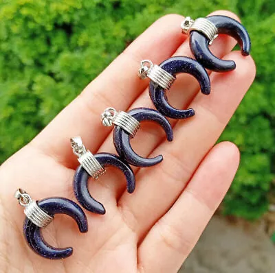 10pcs Blue Sand Gems Stone Moon Pendants Prism Magic Reiki Healing Amulet • $21.55