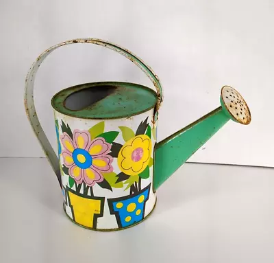 Vintage Ohio Art Kids Tin Watering Can Potted Flowers Spring Garden Farmhouse • $29.99