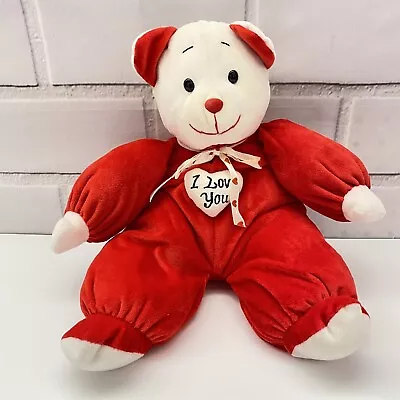 Vtg Plush Teddy Bear PJ Toys Red Velour I Love You Heart Bow 13  Pajama Stuffed • $27.50