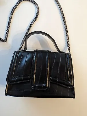 Zara Mini City Faux Leather Crossbody Flap Bag Chain Strap Black • $25.99