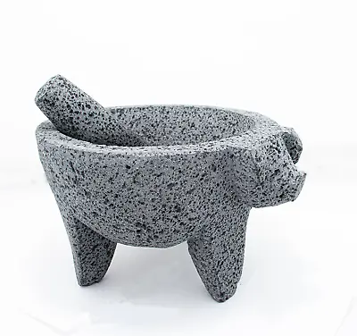 9 Inch Molcajete Mortar And Pestle With Pig Design Mexican Handmade With Lava  • $52.04