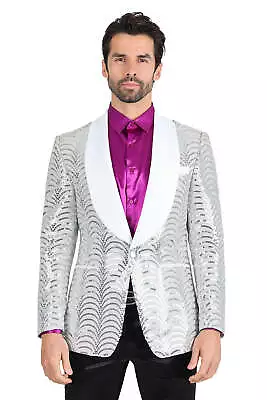 BARABAS Men's High Fashion Sequin Satin Shawl Lapel Blazer 2BLR8 • $304